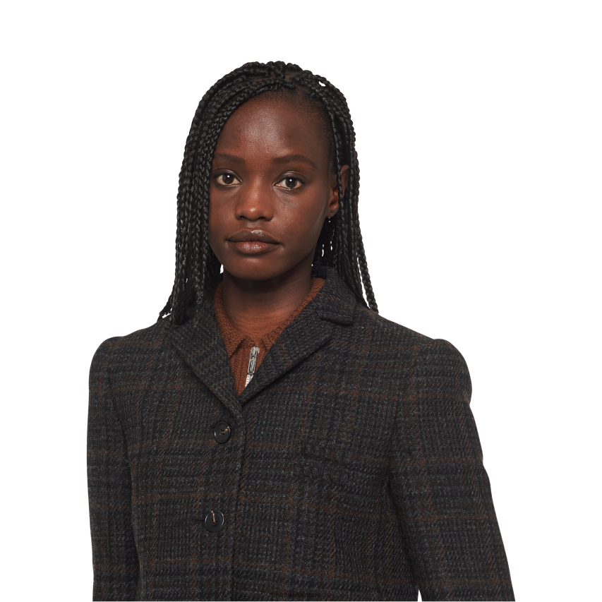 IE Miu MiuReady To Wear Single-breasted Plaid Jacket Ebony XJN62J505