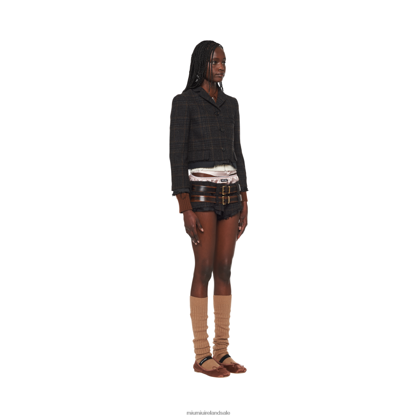 IE Miu MiuReady To Wear Single-breasted Plaid Jacket Ebony XJN62J505