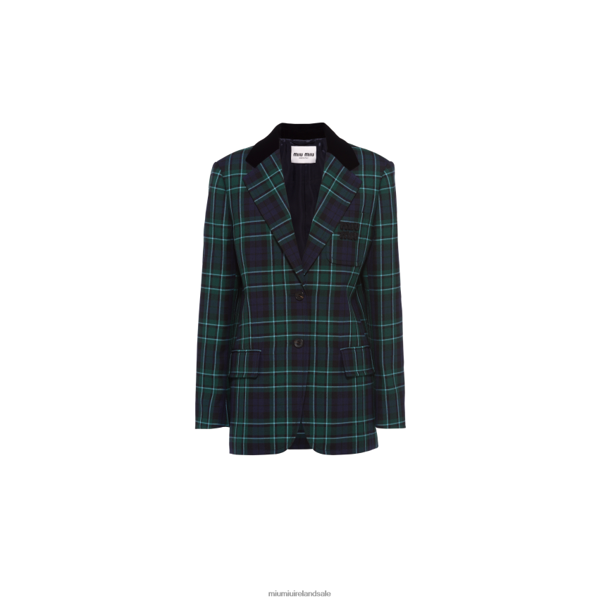 IE Miu MiuReady To Wear Single-breasted Plaid Jacket Navy XJN62J530