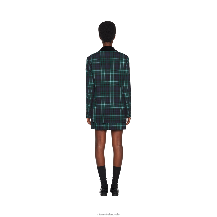 IE Miu MiuReady To Wear Single-breasted Plaid Jacket Navy XJN62J530