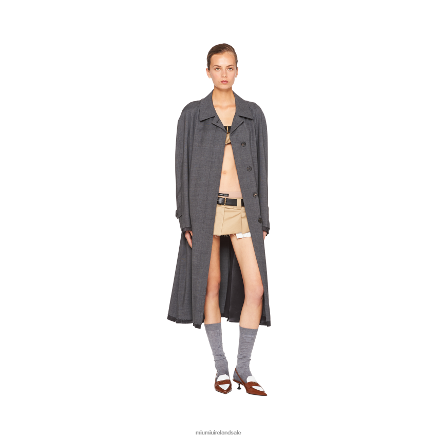 IE Miu MiuReady To Wear Single-breasted Prince Of Wales Check Wool Coat Slate Gray XJN62J550