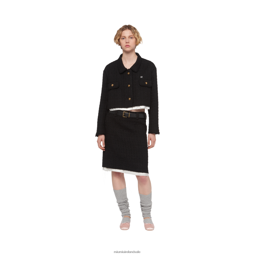 IE Miu MiuReady To Wear Single-breasted Tweed Jacket Black XJN62J515