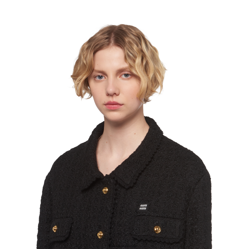 IE Miu MiuReady To Wear Single-breasted Tweed Jacket Black XJN62J515