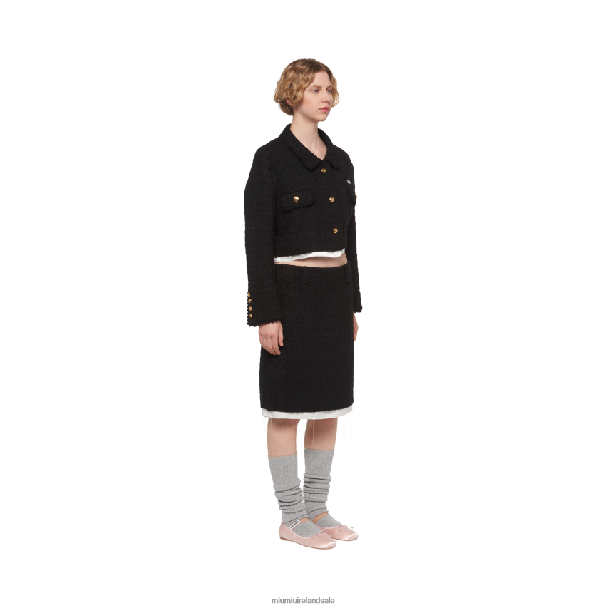 IE Miu MiuReady To Wear Single-breasted Tweed Jacket Black XJN62J515