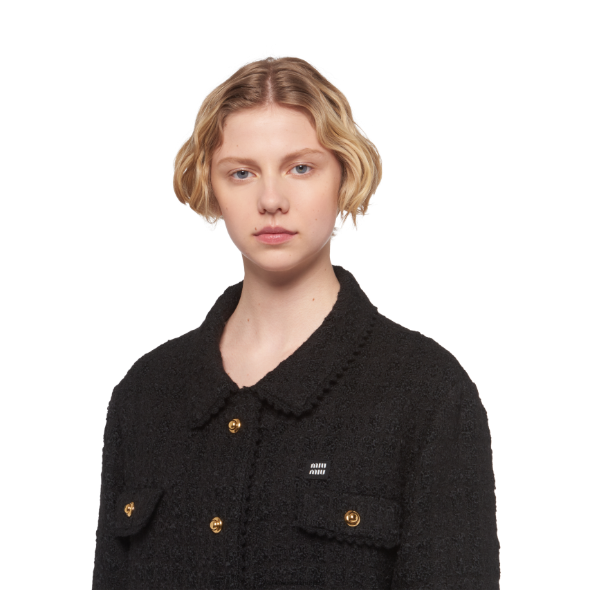 IE Miu MiuReady To Wear Single-breasted Tweed Jacket Black XJN62J521