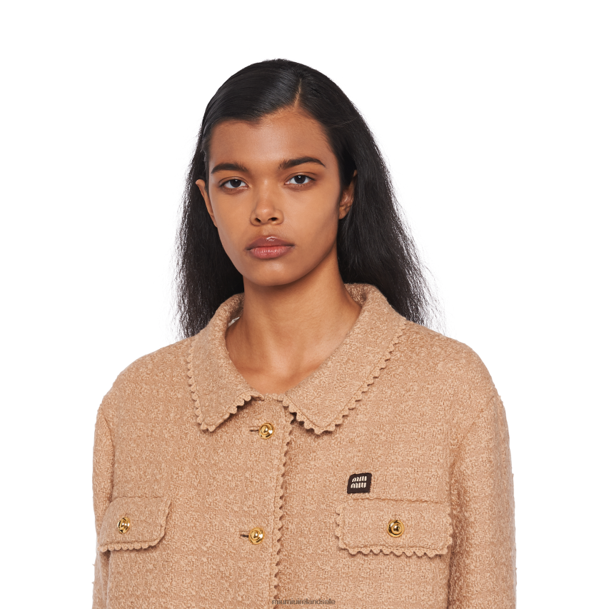IE Miu MiuReady To Wear Single-breasted Tweed Jacket Camel Brown XJN62J516