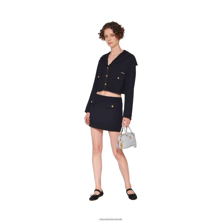 IE Miu MiuReady To Wear Single-breasted Tweed Jacket Navy XJN62J484