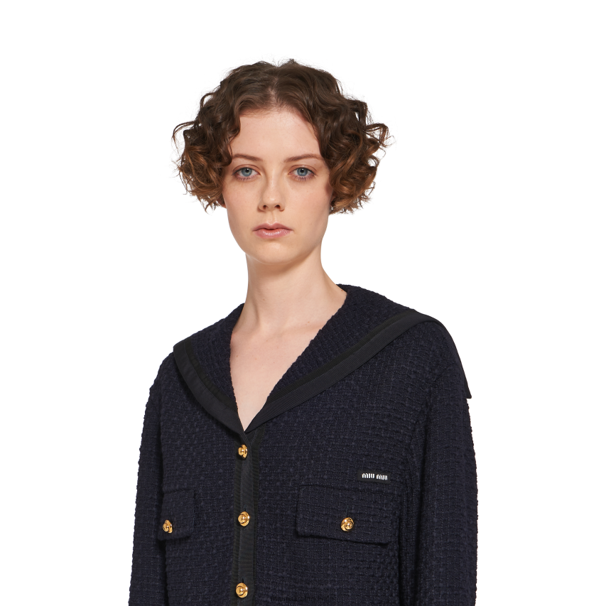 IE Miu MiuReady To Wear Single-breasted Tweed Jacket Navy XJN62J484