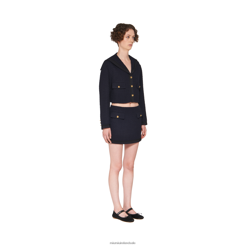 IE Miu MiuReady To Wear Single-breasted Tweed Jacket Navy XJN62J484