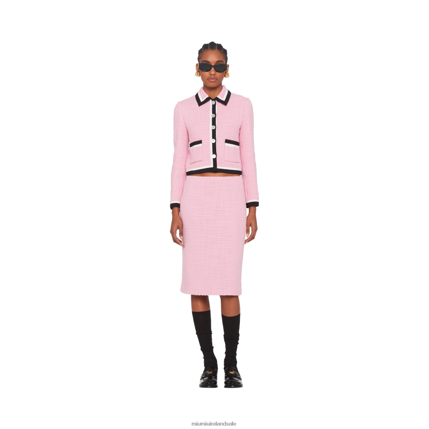 IE Miu MiuReady To Wear Single-breasted Tweed Jacket Pink XJN62J528