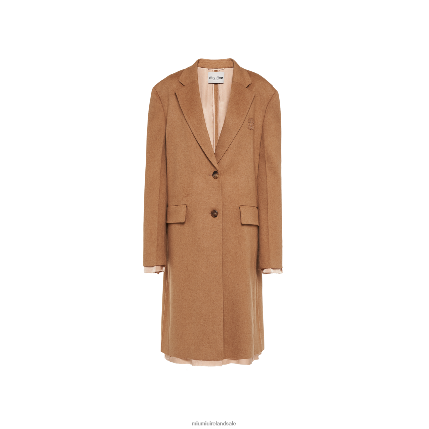 IE Miu MiuReady To Wear Single-breasted Velour Camel Hair Coat Camel Brown XJN62J465