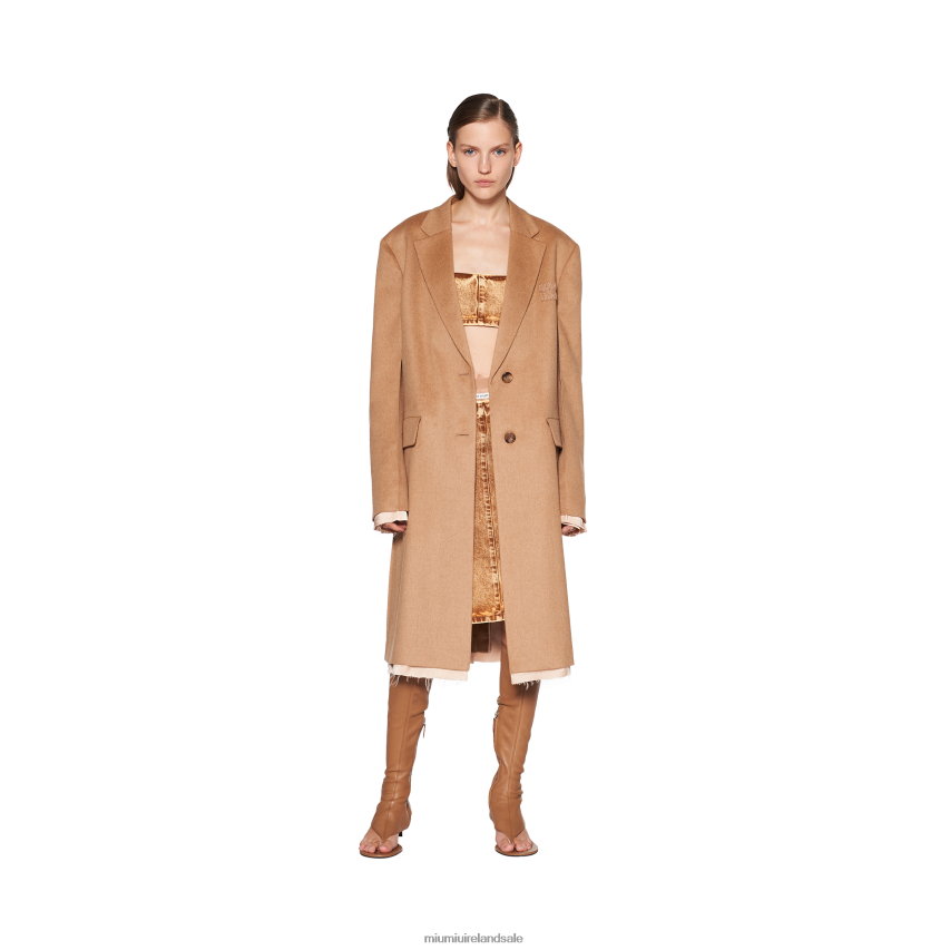 IE Miu MiuReady To Wear Single-breasted Velour Camel Hair Coat Camel Brown XJN62J465