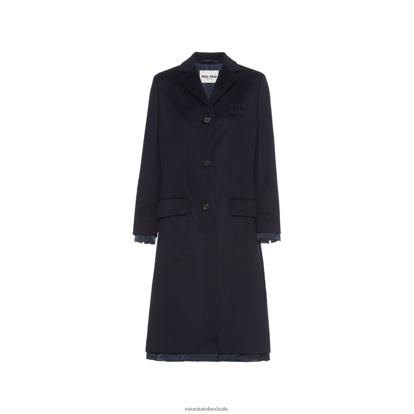 IE Miu MiuReady To Wear Single-breasted Velour Coat Navy XJN62J522