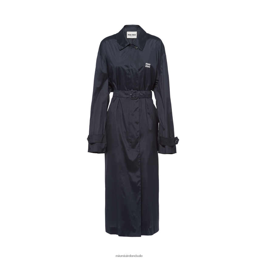 IE Miu MiuReady To Wear Technical Silk Coat Navy XJN62J476