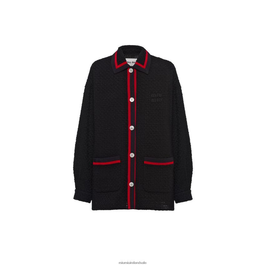 IE Miu MiuReady To Wear Tweed Blouson Jacket Black XJN62J535