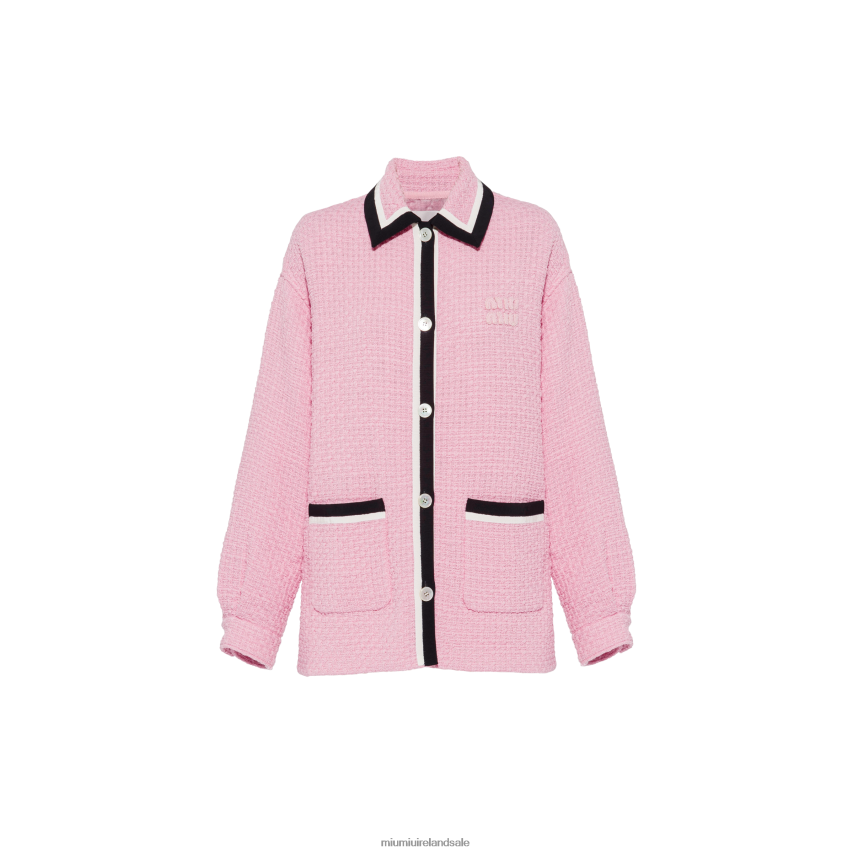 IE Miu MiuReady To Wear Tweed Blouson Jacket Pink XJN62J536