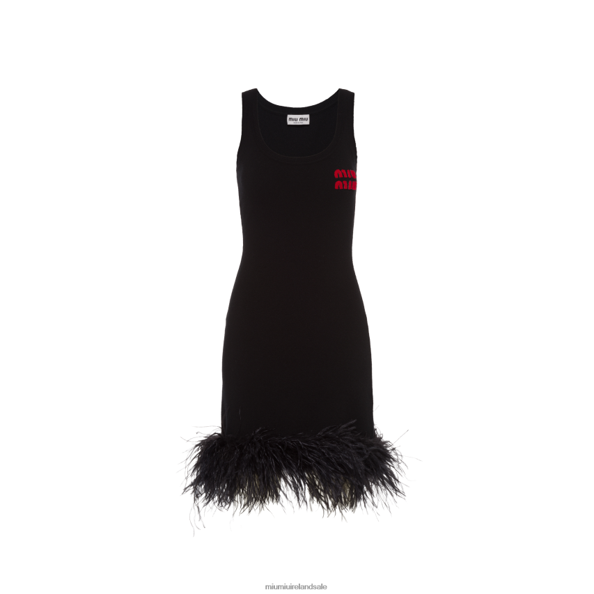 IE Miu MiuReady To Wear Cashmere Dress With Feathers Black XJN62J412