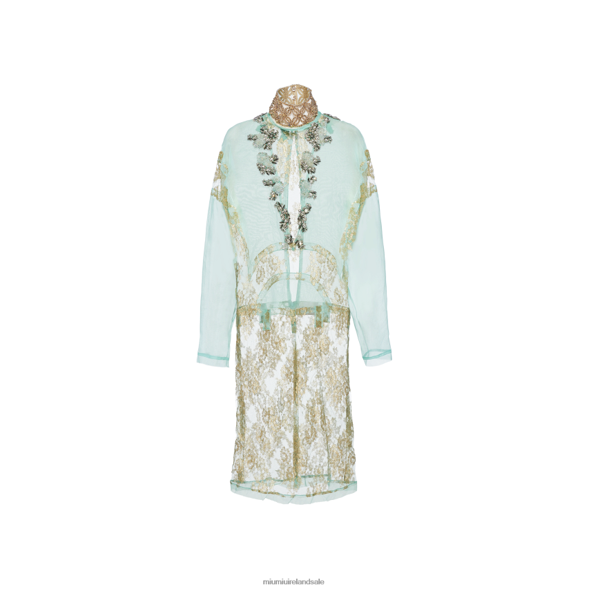IE Miu MiuReady To Wear Chantilly Lace Dress Aqua/Gold XJN62J423