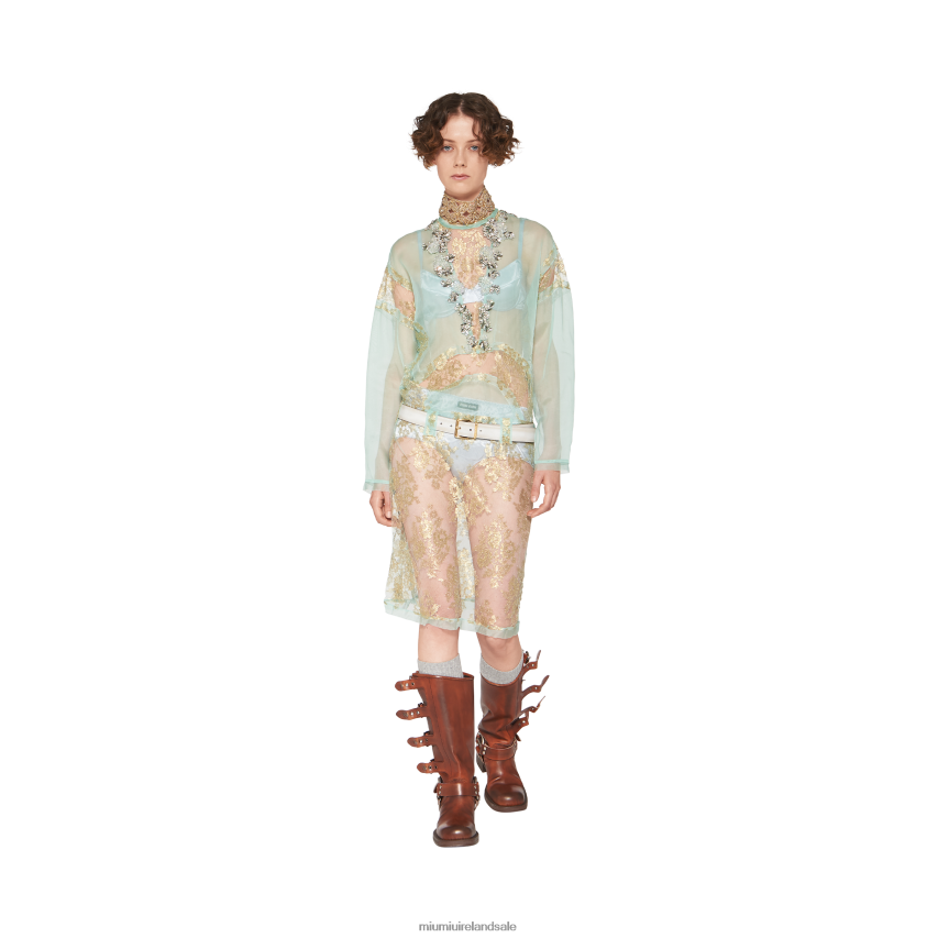 IE Miu MiuReady To Wear Chantilly Lace Dress Aqua/Gold XJN62J423