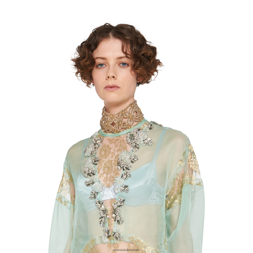 IE Miu MiuReady To Wear Chantilly Lace Dress Aqua/Gold XJN62J423