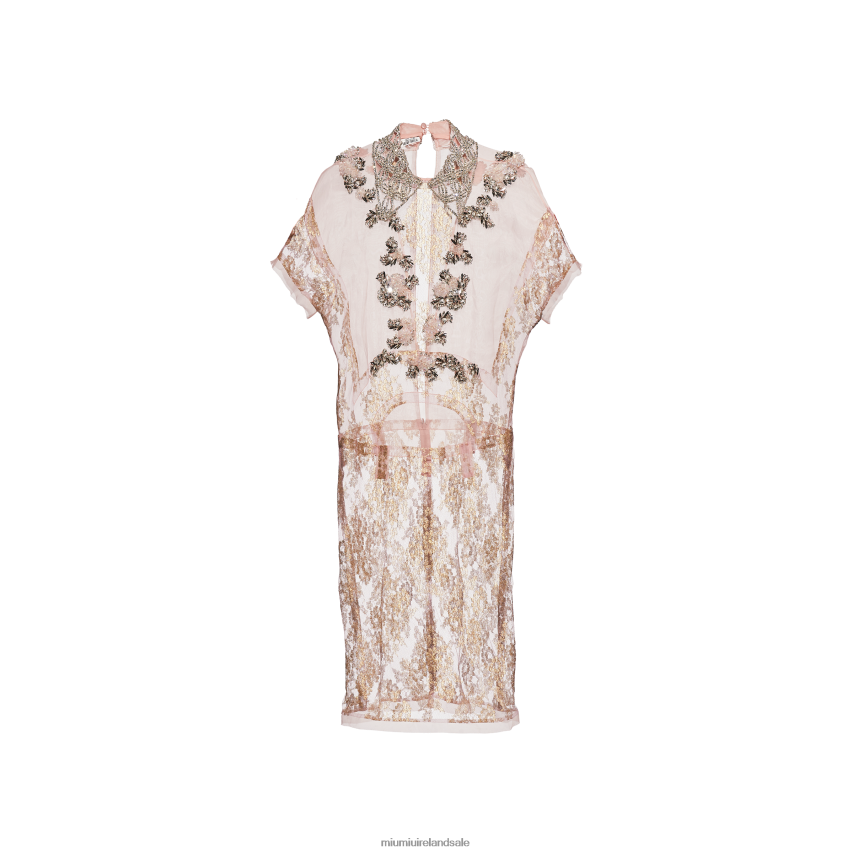 IE Miu MiuReady To Wear Chantilly Lace Dress With Embroidered Collar Opal/Gold XJN62J422
