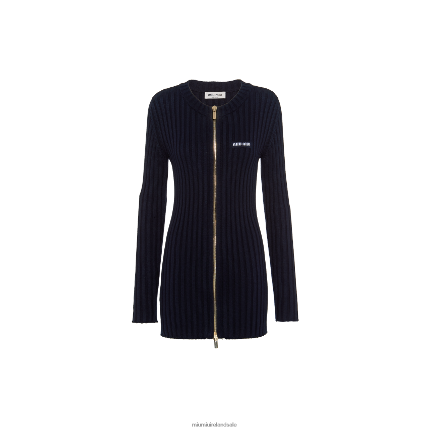 IE Miu MiuReady To Wear Cotton Knit Cardigan Navy XJN62J363