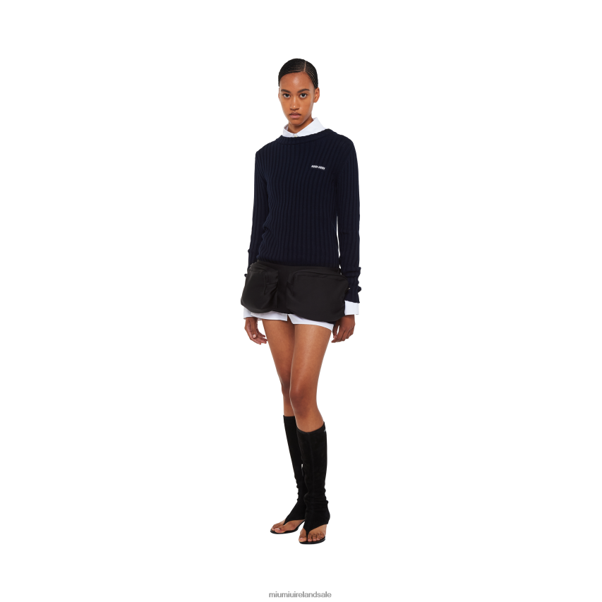 IE Miu MiuReady To Wear Cotton Knit Mini-dress Navy XJN62J364