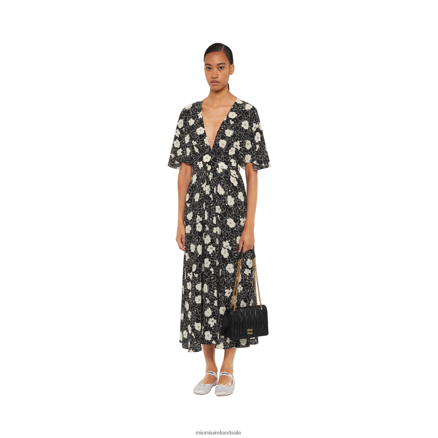 IE Miu MiuReady To Wear Crepe De Chine Long Dress Black/Ivory XJN62J384