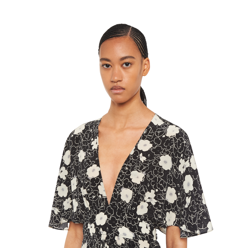 IE Miu MiuReady To Wear Crepe De Chine Long Dress Black/Ivory XJN62J384