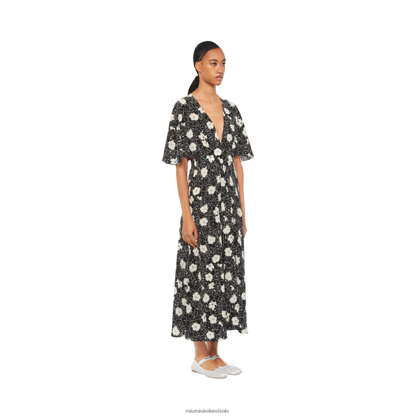 IE Miu MiuReady To Wear Crepe De Chine Long Dress Black/Ivory XJN62J384