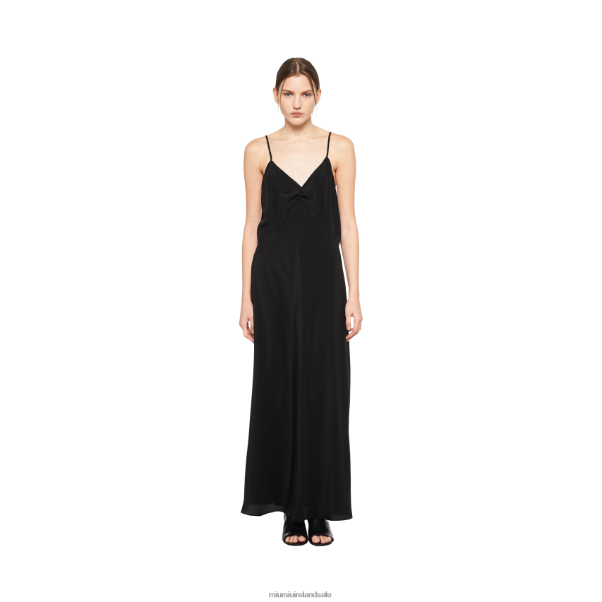 IE Miu MiuReady To Wear Crepe De Chine Long Dress Black XJN62J386
