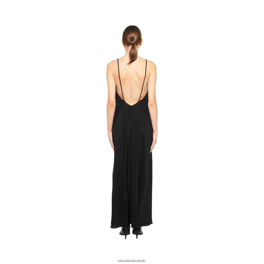 IE Miu MiuReady To Wear Crepe De Chine Long Dress Black XJN62J386