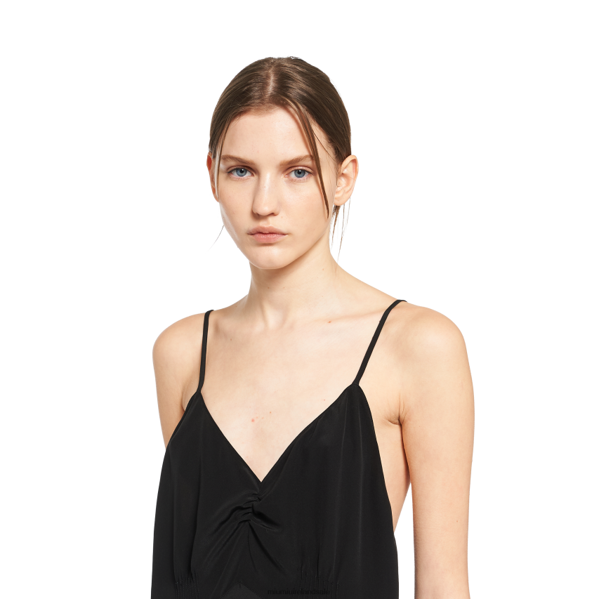 IE Miu MiuReady To Wear Crepe De Chine Long Dress Black XJN62J386