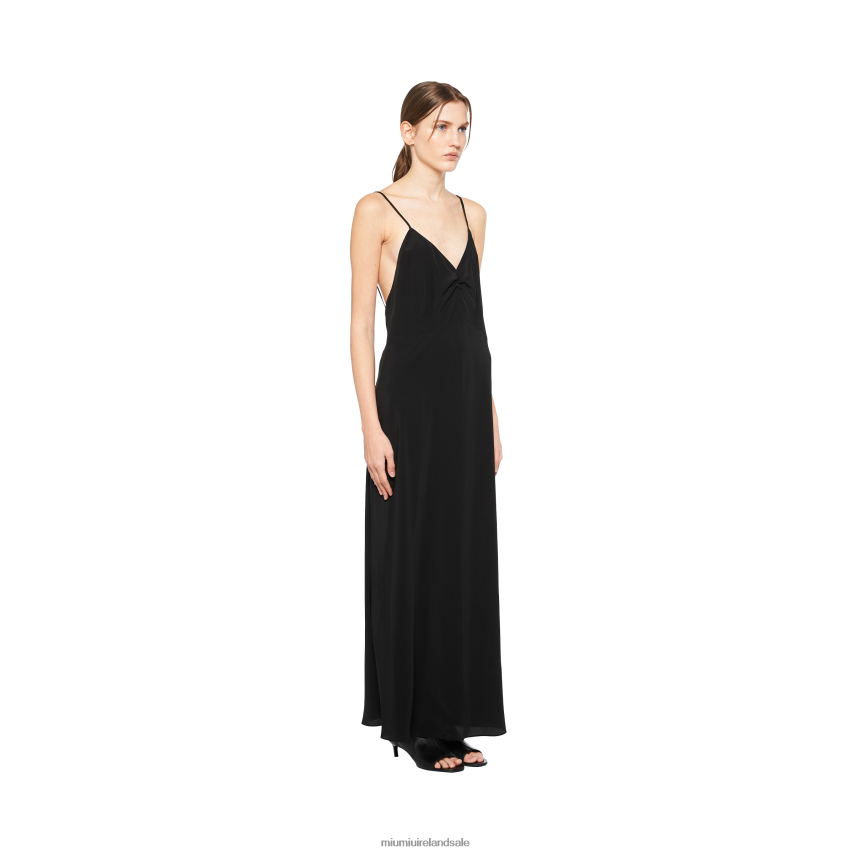IE Miu MiuReady To Wear Crepe De Chine Long Dress Black XJN62J386