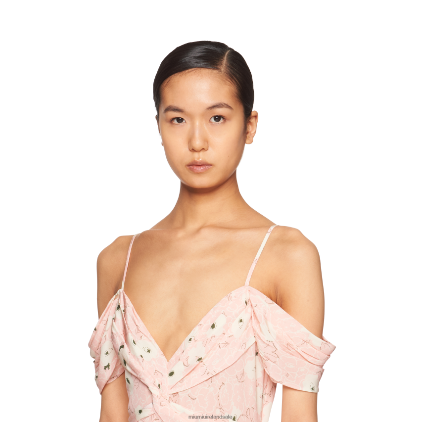 IE Miu MiuReady To Wear Crepe De Chine Long Dress Opaline/Ivory XJN62J385