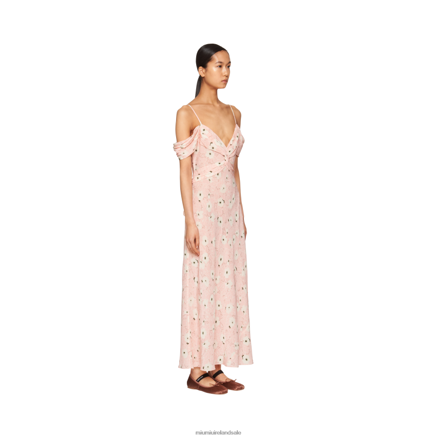 IE Miu MiuReady To Wear Crepe De Chine Long Dress Opaline/Ivory XJN62J385