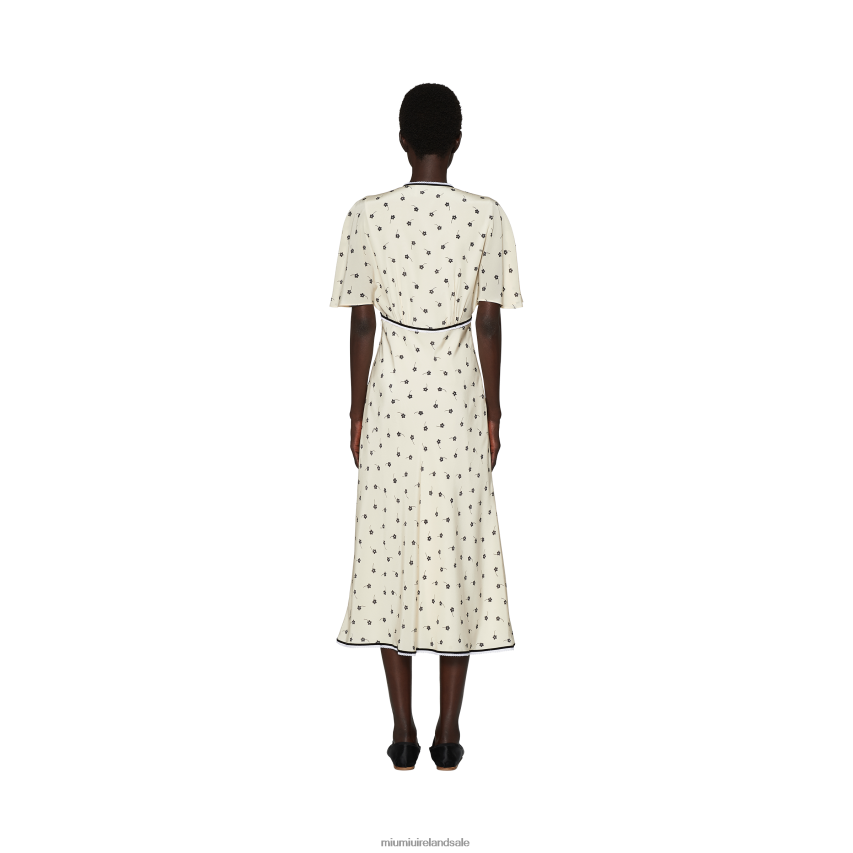 IE Miu MiuReady To Wear Crepe De Chine Midi Dress Ivory/Black XJN62J382