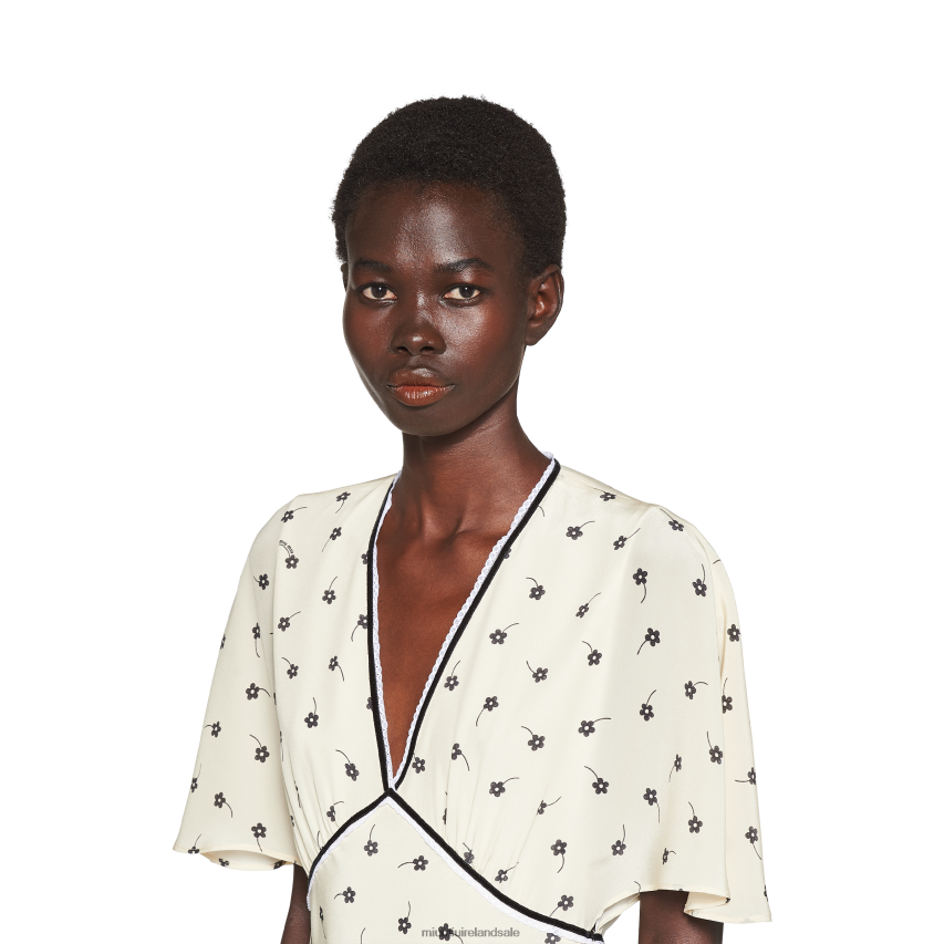 IE Miu MiuReady To Wear Crepe De Chine Midi Dress Ivory/Black XJN62J382