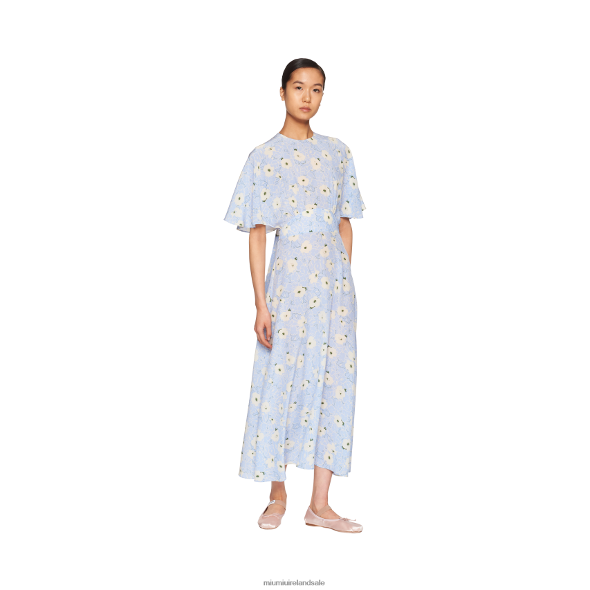 IE Miu MiuReady To Wear Crepe De Chine Midi-dress Light Blue/Ivory XJN62J383