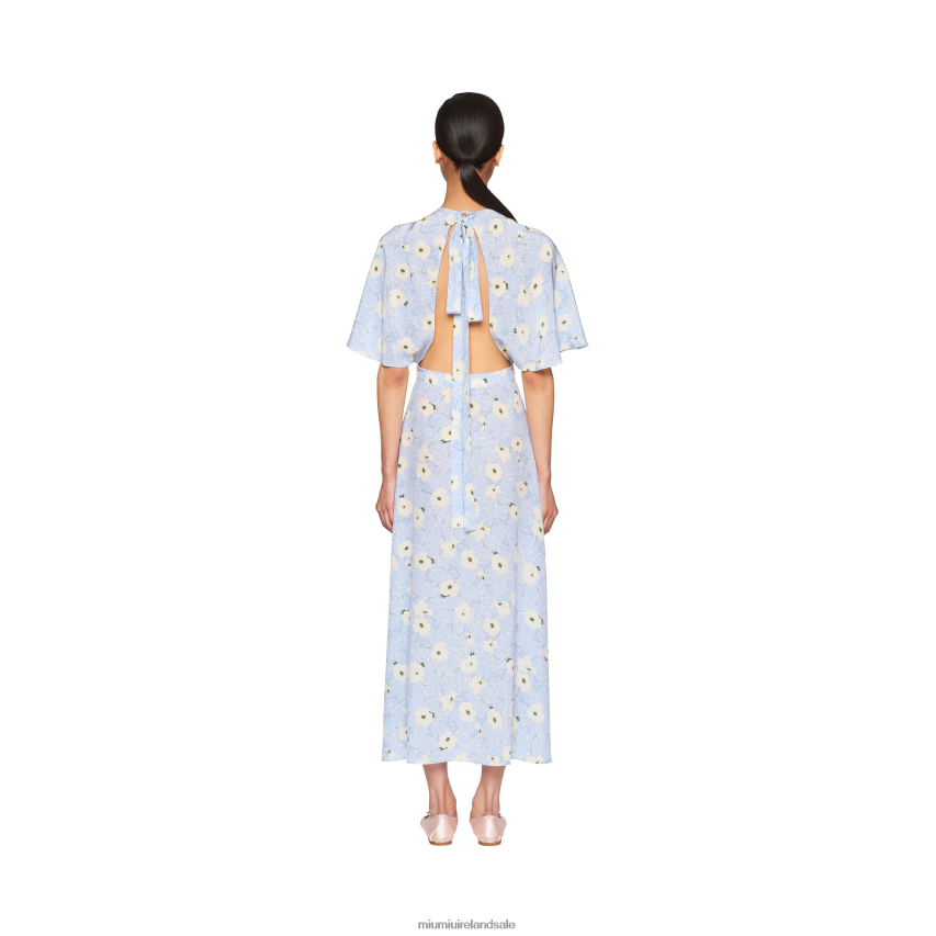 IE Miu MiuReady To Wear Crepe De Chine Midi-dress Light Blue/Ivory XJN62J383