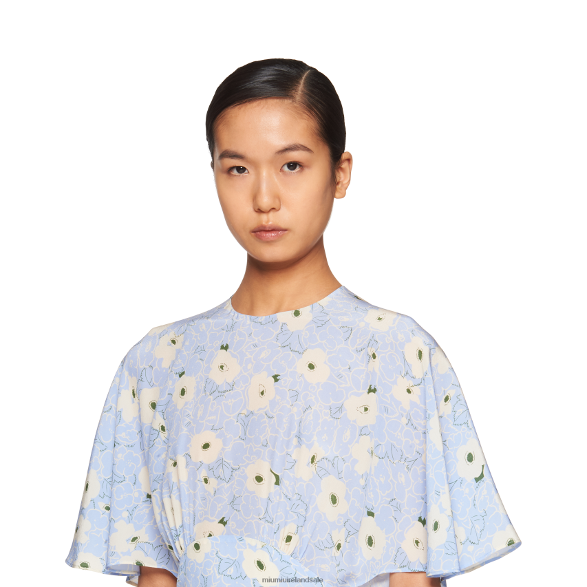IE Miu MiuReady To Wear Crepe De Chine Midi-dress Light Blue/Ivory XJN62J383