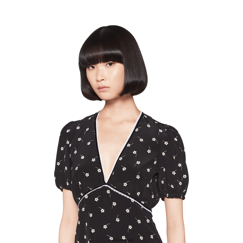 IE Miu MiuReady To Wear Crepe De Chine Mini-dress Black/Ivory XJN62J381