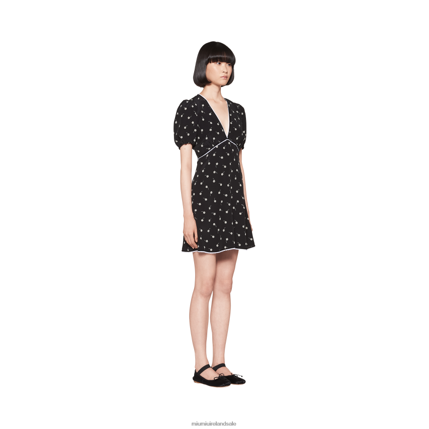IE Miu MiuReady To Wear Crepe De Chine Mini-dress Black/Ivory XJN62J381