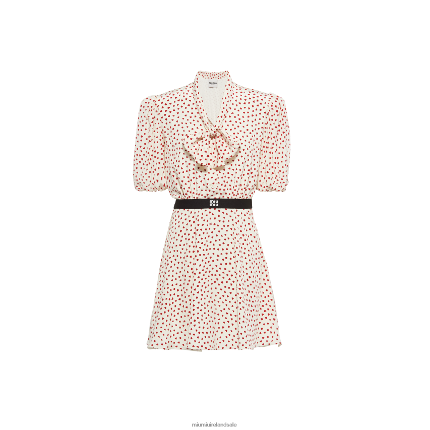 IE Miu MiuReady To Wear Crepe De Chine Mini-dress With Heart Print Pomegranate Yellow/Red XJN62J380