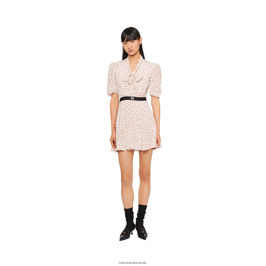 IE Miu MiuReady To Wear Crepe De Chine Mini-dress With Heart Print Pomegranate Yellow/Red XJN62J380