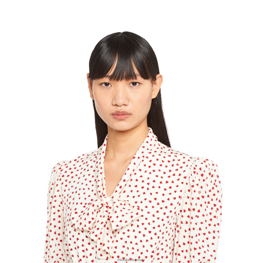 IE Miu MiuReady To Wear Crepe De Chine Mini-dress With Heart Print Pomegranate Yellow/Red XJN62J380