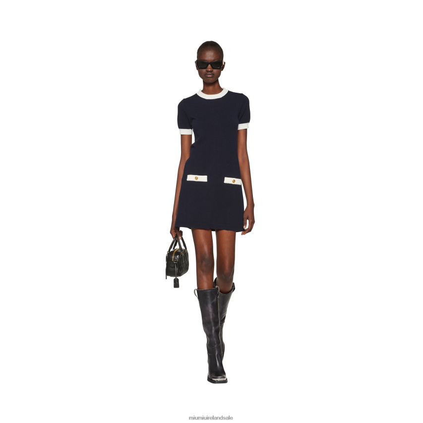 IE Miu MiuReady To Wear Crew-neck Cashmere Dress Navy XJN62J407