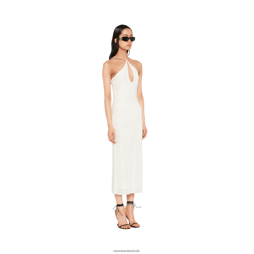 IE Miu MiuReady To Wear Embroidered Dress In Stretch Georgette White XJN62J395