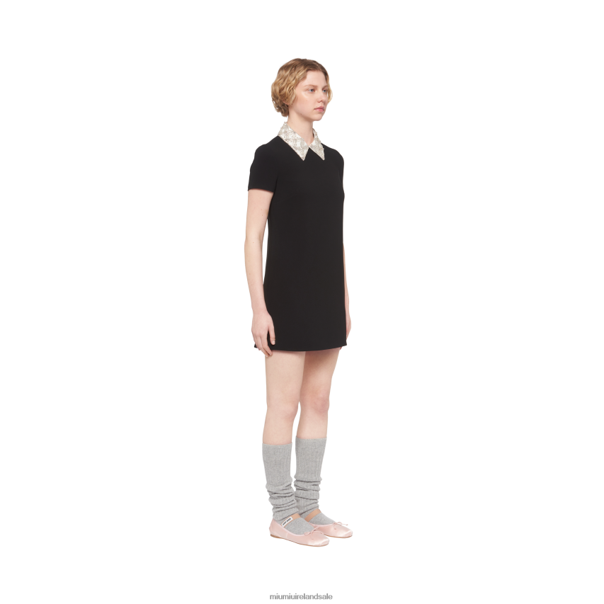 IE Miu MiuReady To Wear Embroidered Faille Cady Mini-dress Black XJN62J435