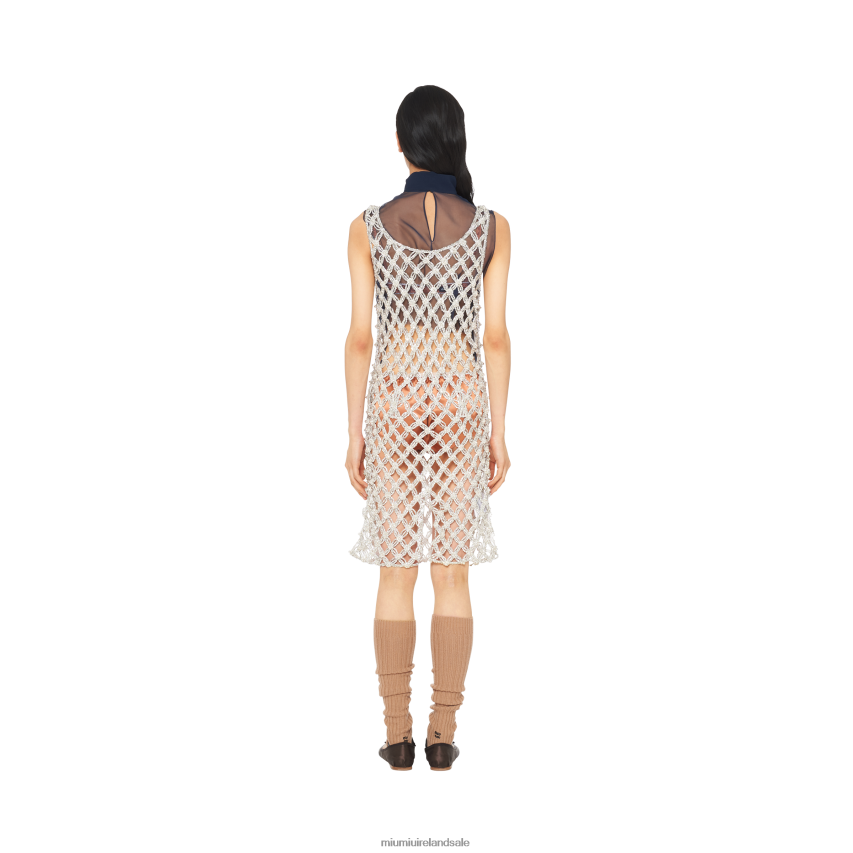 IE Miu MiuReady To Wear Embroidered Rhinestone Mesh Dress Crystal XJN62J418